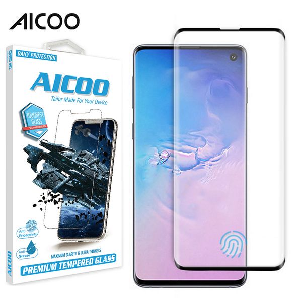 

aicoo 3d curved fingerprint sensor anti scratch screen protection tempered glass for samsung s10 s10e s10plus retail package