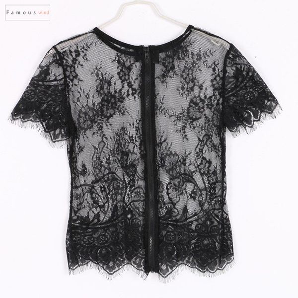 

sexy мода цветочной блузы женщина lace transparent элегантного короткое лето партия рукав выдалбливает tops, White