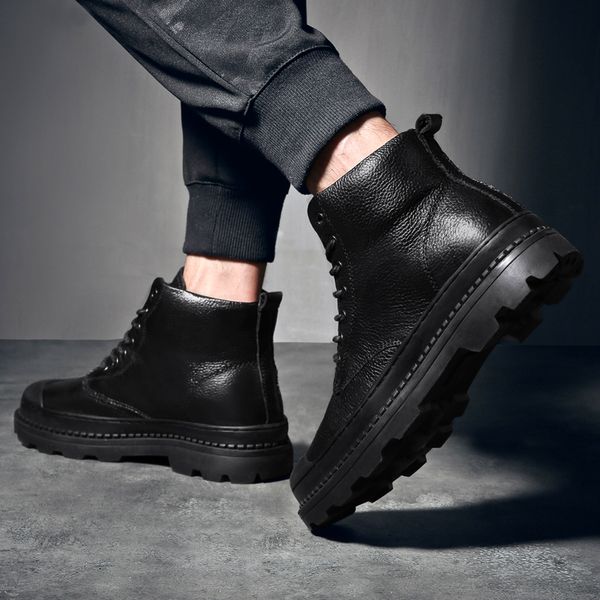 

горячие продажа-мужские ботинки снега 2019 британские плюшевые теплые сапоги красивый стильный lace-up лодыжки на открытом воздухе мотоцикл, Black