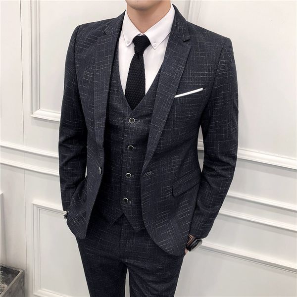 

men's suits & blazers 2021 korean version slim three piece suit set casual bridegroom's man's dress, White;black
