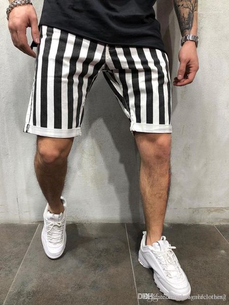 

teenager short pants black and white male clothing striped print mens shorts loose knee length plaid printed, White;black
