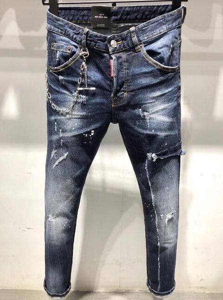

роскошные брюки дизайнерские джинсы проблемные ripped байкер жан мужчины женщины slim fit мотоцикл байкер денима джинсы хип-хоп мужские джин, Blue