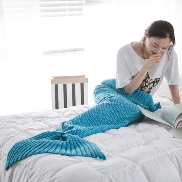 

warm mermaid blanket handmade knitted sleeping wrap sofa mermaid tail blanket kids crocheted bedding throws sleeping bag
