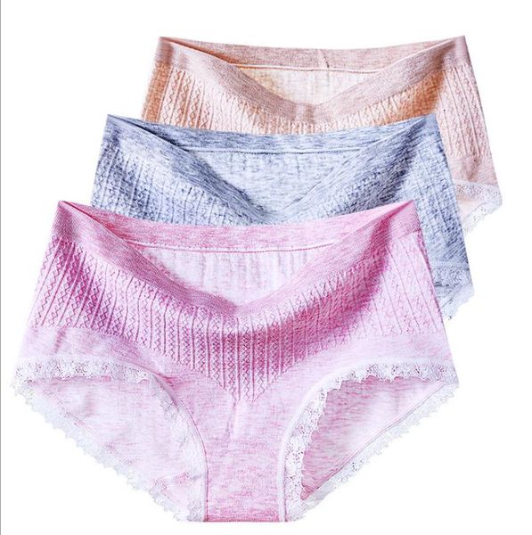 Roupa íntima feminina de algodão para meninas, calcinha elástica grande, cuecas de renda macia, cuecas confortáveis e respiráveis 6 cores