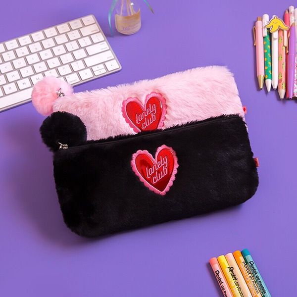 

milkjoy flannel soft cosmetic cases heart embroidery women make up bag girl pencil case student pen bag box bentoy drop shipping