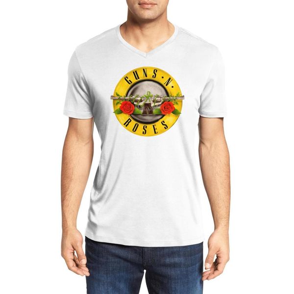 

men's guns n' roses logo fashion v-neck t-shirt printing fun cotton shirt slim short sleeve yellow harley davidson skull white bla, White;black
