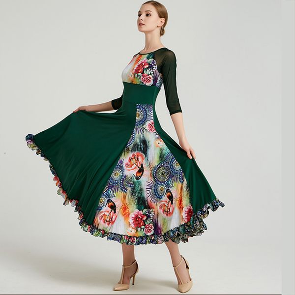 

new ballroom dance costumes women international standard ballroom dance dress floral practice modern waltz tango dancing dress, Black;red