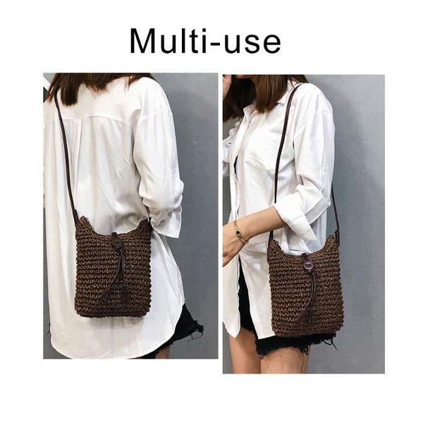 

fashion straw hand-woven round woman's shoulder bag handbag bohemian summer beach bag travel shopping female tote beach bags