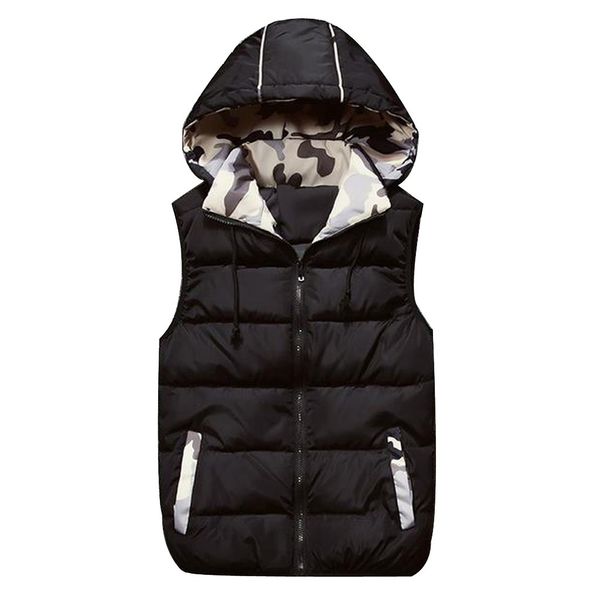 

men autumn winter coat padded cotton vest warm hooded thick vest jacket winter jacket coat new, Black;white