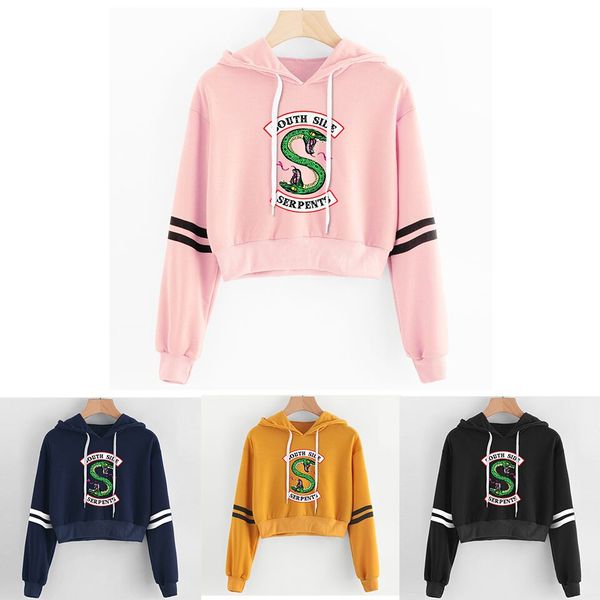 

women crop hoodies riverdale southside serpent print harajuku spring casual hoodies sweatshirts plus size, Black