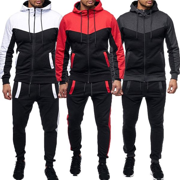 

autumn new men gym sport tracksuit hoodie sweatshirts jacket casual suit harajuku set pants jogging plus size streetwear, Gray