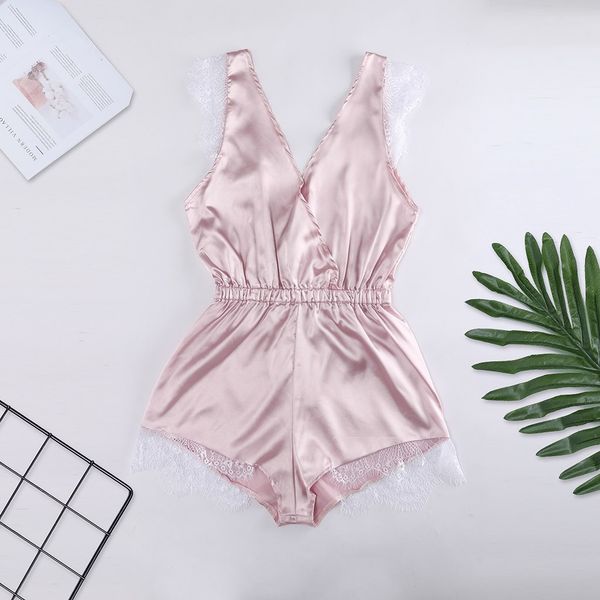 

klv 2019 new women's summer intimates women's home vest lace cutout leotard lingerie 4.23, Black;white