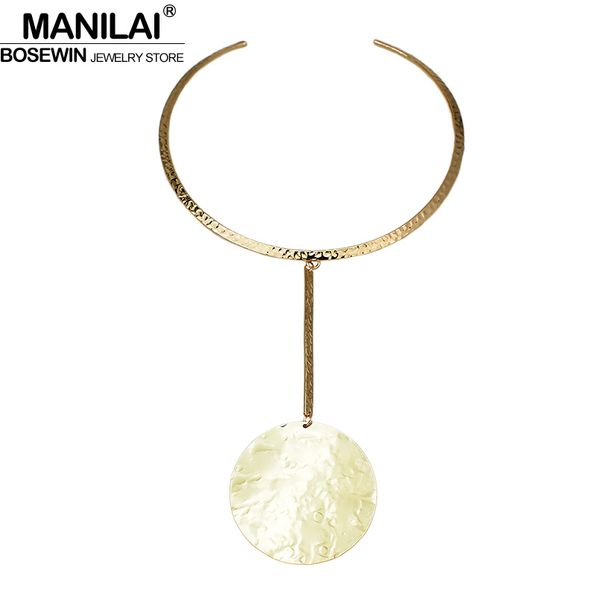 

manilai punk women collar choker necklace maxi big circle metal pendants torques statement necklaces golden silver color