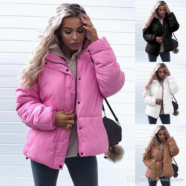 

куртка мода сладкий сплошной цвет стенд воротник короткая куртка утолщенные теплые женские пальто зимние женские дизайнер, Black;brown