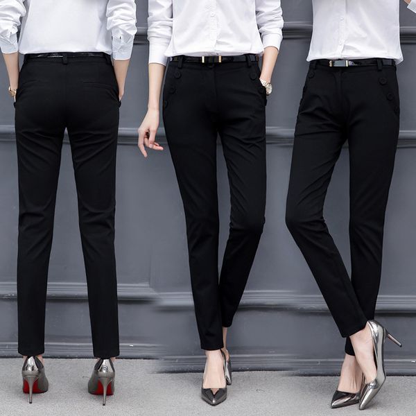 

figure rong skinny 9 points elasticity suit pants women's korean-style versatile business women's pants casual black and w, White;black