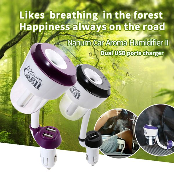 

car air purifier 12v car steam air humidifier aroma diffuser mini purifier essential with 2 usb charger