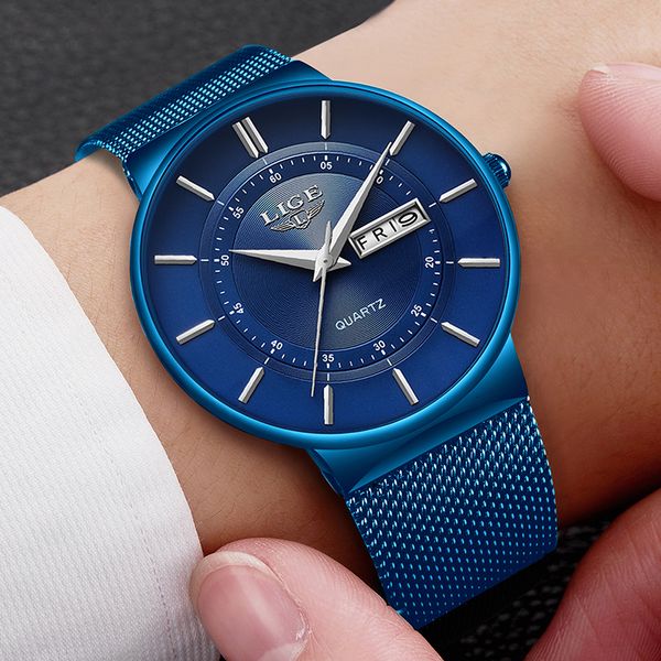

2019 new blue quartz clock lige mens watches brand luxury watch for men simple all steel waterproof wrist watch reloj hombre ly191206, Slivery;brown