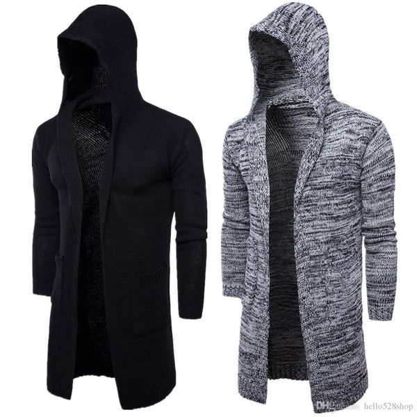 

мужской свитер с капюшоном вязание кардиган свитера куртки тонкий длинный верхняя одежда легкий тонкий для моды, Black