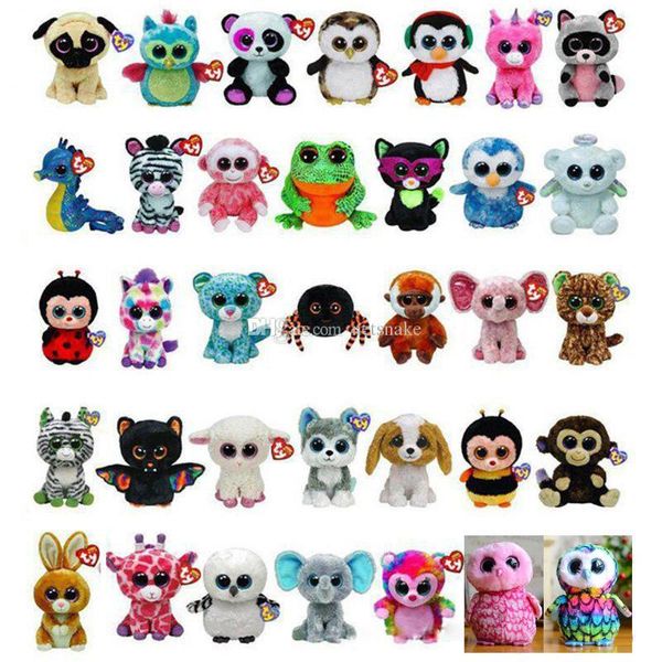 

35 species of design ty beanie boos plush stuffed toys 15cm wholesale big eyes animals soft dolls for kids birthday gifts ty toys
