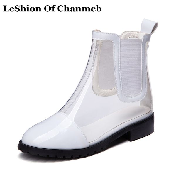 

women's 2019 clear pvc boots plus size 43 44 45 boots white black ankle shoes ladies elastic shoes
