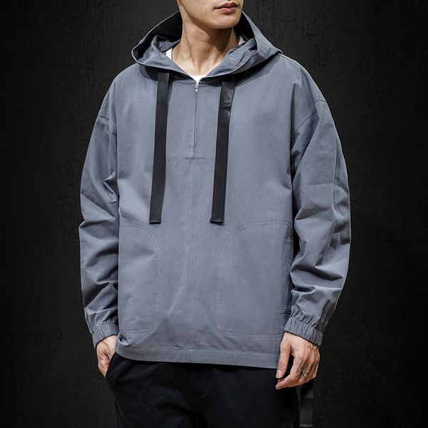 

men's jackets #2411 hooded black jacket man plus size 5xl long sleeve loose coats spring autumn coat male japan style streetwear, Black;brown