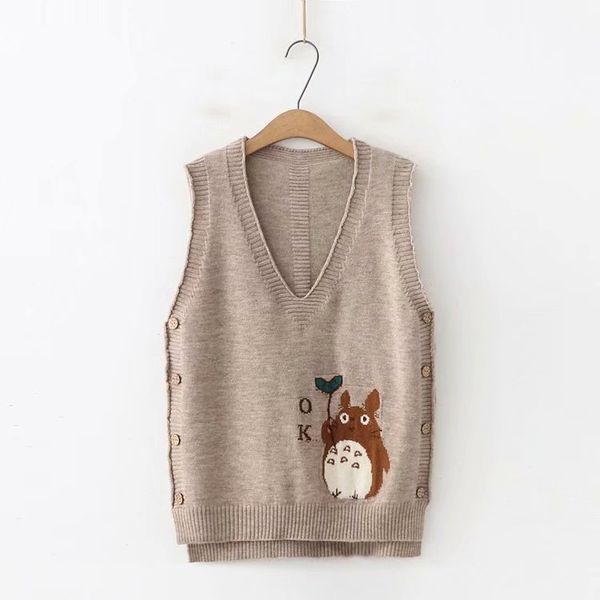 

cartoon totoro sleeveless knitted vest sweater, White;black