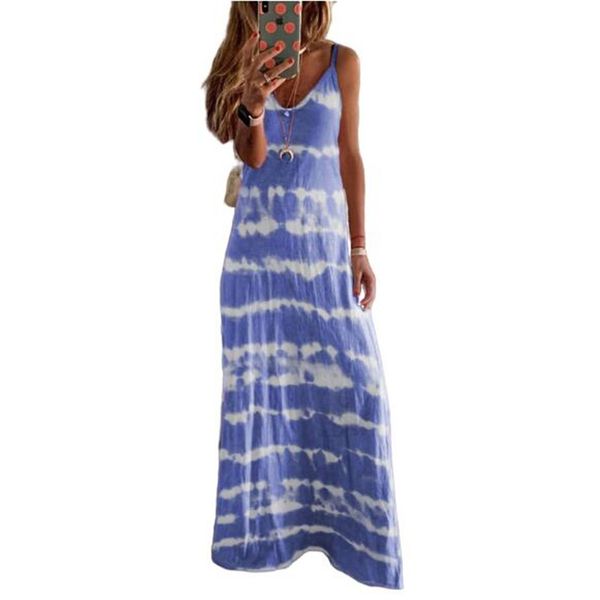 

2020 новый летний длинные женские платья без рукавов спагетти ремень v-образным вырезом свободные макси платье женский повседневный принт ха, Black;gray