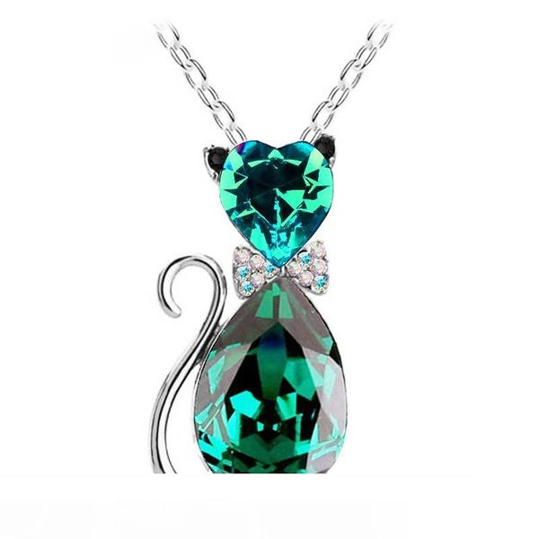 

довольно кристалл кошка ожерелье женщины сердце кристалл ювелирные изделия ключицы цепи ожерелье милый кот кулон цепи австрийский хрусталь о, Silver