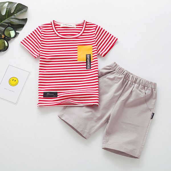 

summer toddler boys sets casual korean striped short sleeve t-shirt shorts kids clothing children boy 2pcs 2020 baby boy clothes, White