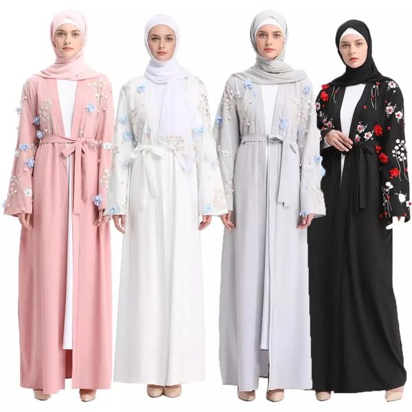 

fashion muslim women embroidery open abaya wholesale islamic women solid color dubai abaya with belt s-2xl, Red