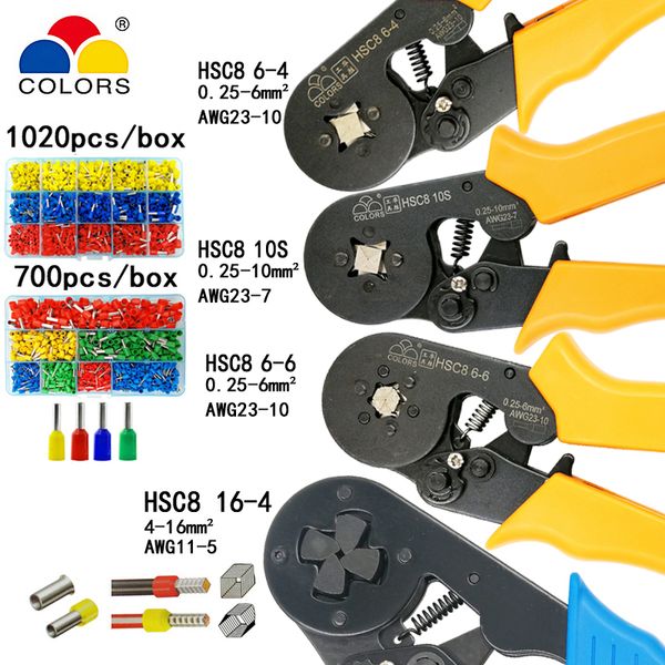 

hsc8 10s crimping pliers 0.25-10mm2 hsc8 6-4/6-6 0.25-6mm2 tube type needle terminal box set mini pressure wire tools