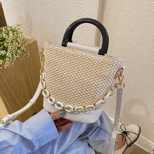 

woven bag female straw bag shoulder messenger fashion portable bucket