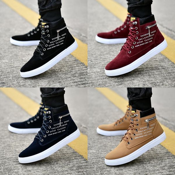 

autumn winter men's canvas boots fashion high help ankle boots men's shoes comfortable sneaker canvas shoes large size shoes 47, Black