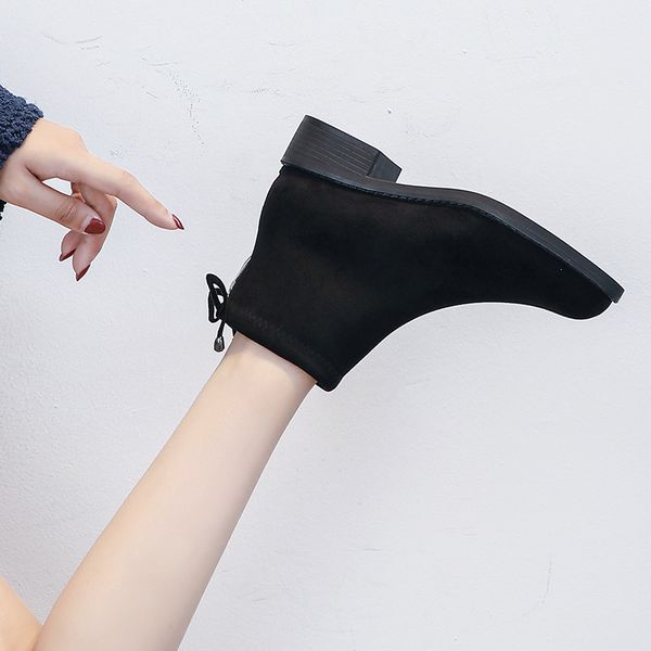 

shoes zipper women's rubber boots booties ladies low heels booties round toe bootee woman 2019 rain lolita winter ankle solid, Black