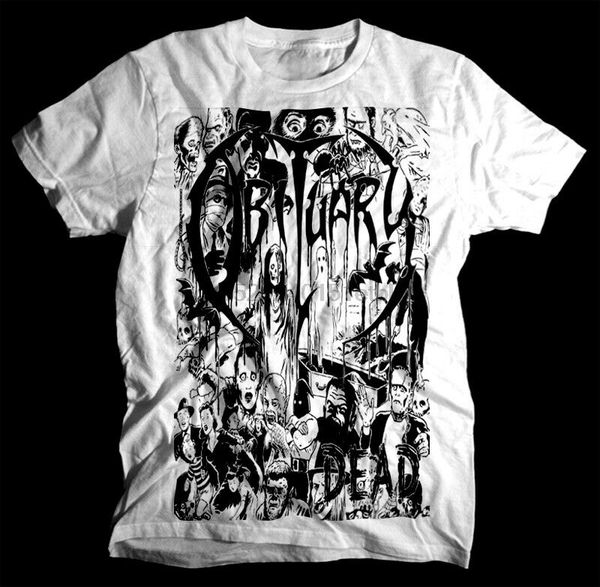 

obituary dead t shirt white death metal band, White;black