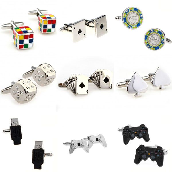 

magic cube cards dice game handle usb cufflink cuff link 1 pair big promotion, Silver;golden
