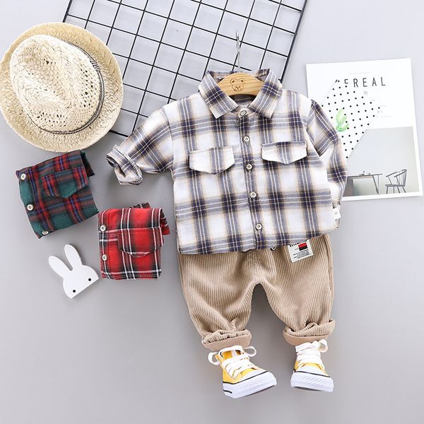 

kids autumn clothes plaid shirt two-piece set kids boy long-sleeved shirt and pants two-piece clothes boys, White