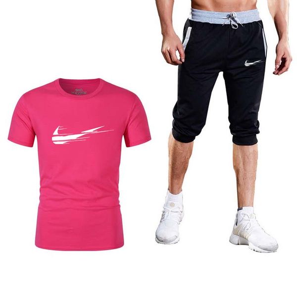 

quality men's sets summer men's sets t shirts+shorts two pieces casual tracksuit male gyms workout fitness, Gray