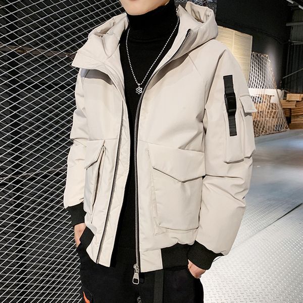 

winter new jacket men's warm thick fashion parka men solid color multi-pocket tooling jacket man streetwear loose cotton coat, Black