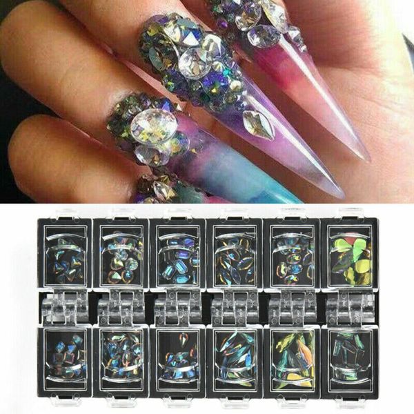

12 boxs 3d ab diamond gems nail glitter rhinestones glass decorations nail art decor charm, Silver;gold