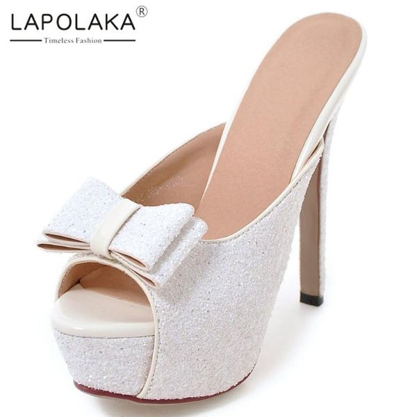 

lapolaka 2020 thin high heels slip on bling pumps woman shoes platform sweet butterfly shoes women pumps mules, Black