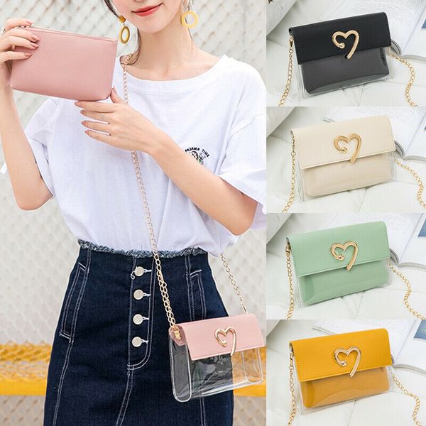 

2019 women's pvc transparent clear shoulder bag tote jelly candy summer beach handbag love heart composite bag