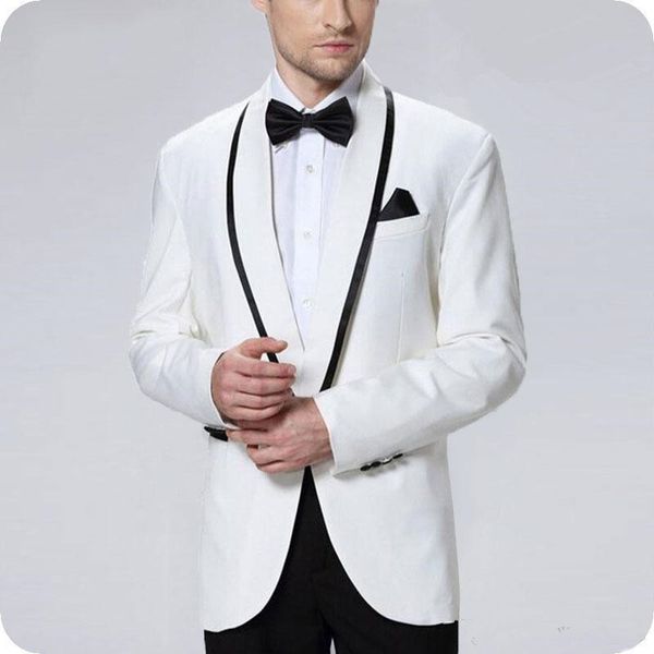 

new 2pieces jacket pants ivory men suits wedding black shawl lapel groom wear tuxedos bridegroom suits man evening party wear blazer 70, Black;gray