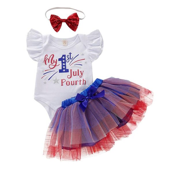 

emmababy 0-18m новый infant baby girl принцесса четвертого июля комбинезон bowknot юбка оголовье 3шт набор, White