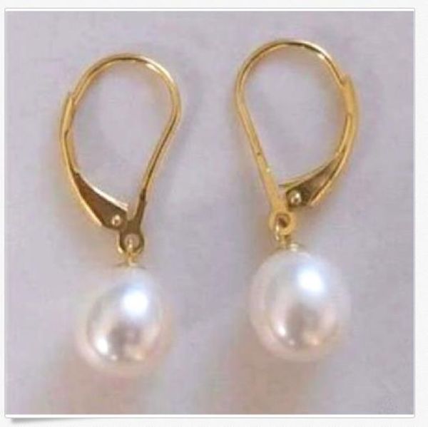 

natural 10-11mm white south sea pearl stud earring 14k yellow gold hook, Silver