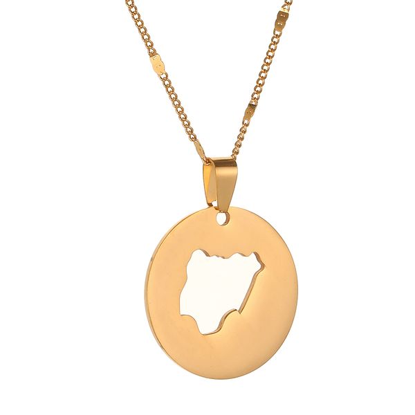 

stainless steel round nigeria map pendant necklaces country maps nigerians maps chain jewelry, Silver
