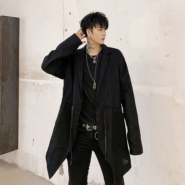 

мужчины кулиска свободной черный хлопок белье повседневных пальто мужской vintage streetwear hip hop gothic ветровка куртка верхняя одежда, Tan;black