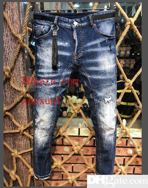 

2019 fashion new style brand men s denim jean embroidery tiger pants holes d2 jeans zipper men pants trousers present, Blue
