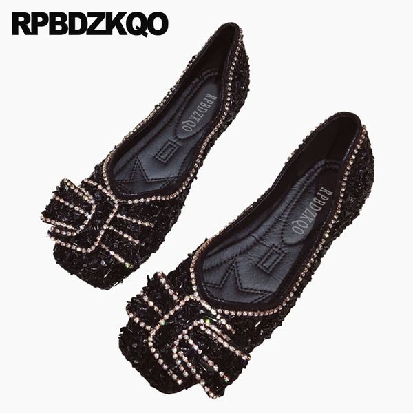 

cute women dress shoes bow rhinestone big black crystal chinese kawaii diamond pink ladies square toe slip on china flats summer