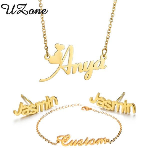 

uzone custom name necklace stainless steel customized id name necklaces for women personalized jewelry, Silver